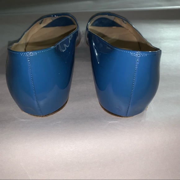 CHRISTIAN LOUBOUTIN size 39.5 bright blue PATENT LEATHER peep toe FLATS - Picture 8 of 11